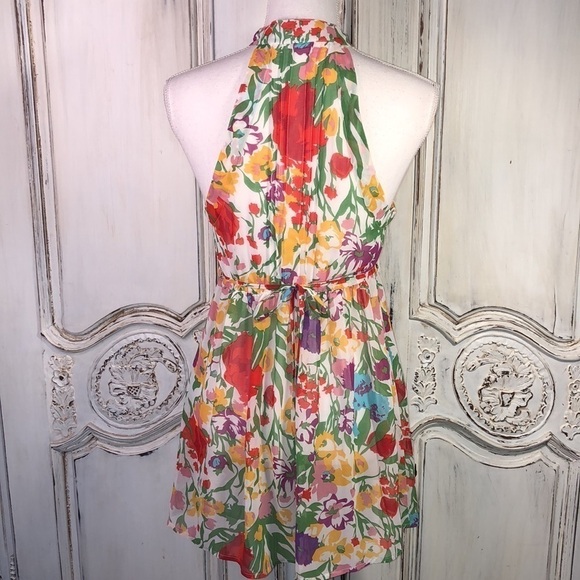 Twentyone Multi Colored Ruffle Front Button Down Cut in Sleeveless Dress S/S - Picture 6 of 10